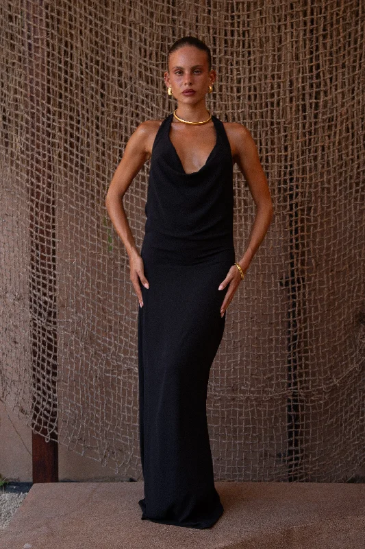 Misha Cowl Neck Maxi Dress Black