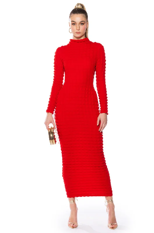 BUSY GAL LONG SLEEVE MOCK NECK MAXI DRESS