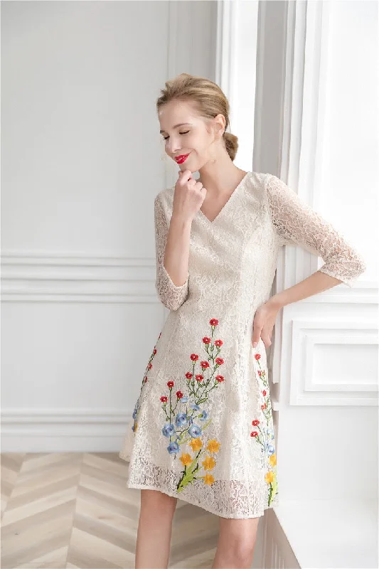 Embroidered Flower Lace Mini Dress