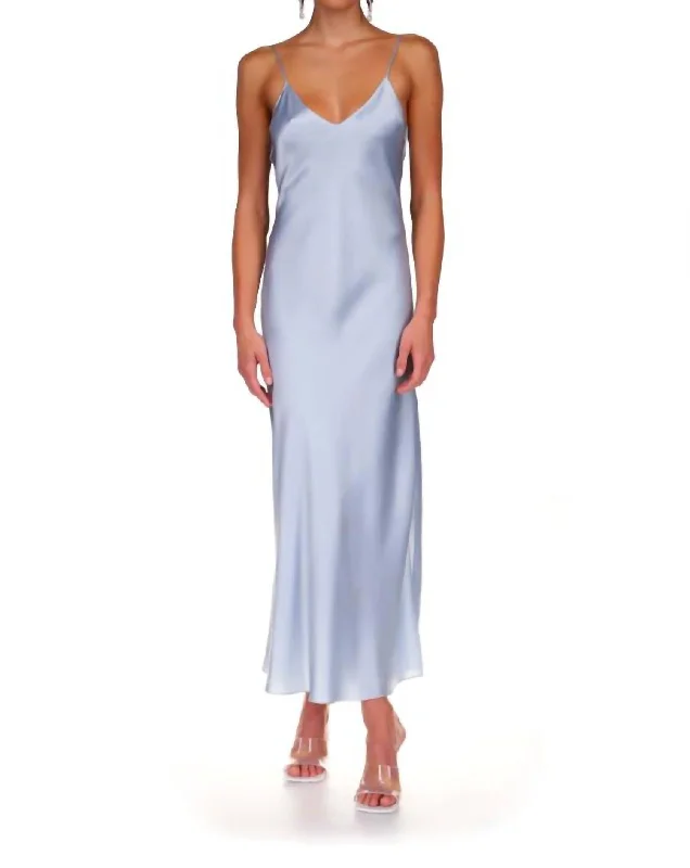 Maxi Bias Slip Dress In Blue Breeze