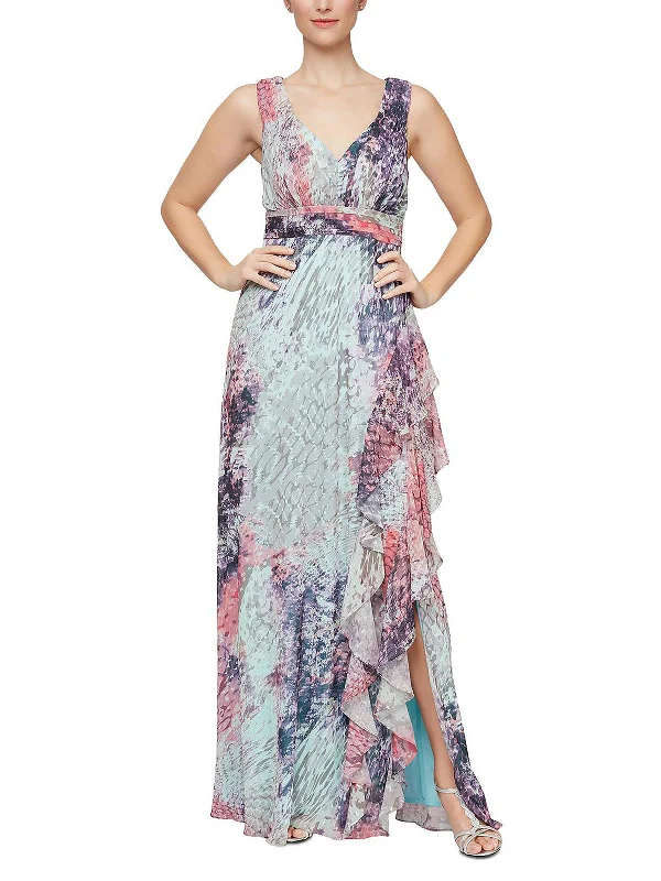 Womens Ruffled Maxi Evening Dress