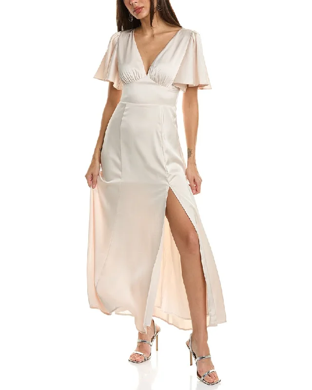 Dress Forum Satin Flutter Sleeve Plunging Maxi Dress