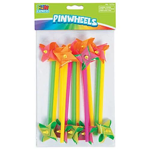 Plastic Mini Neon Two-Tone Pinwheels 7" | 12ct