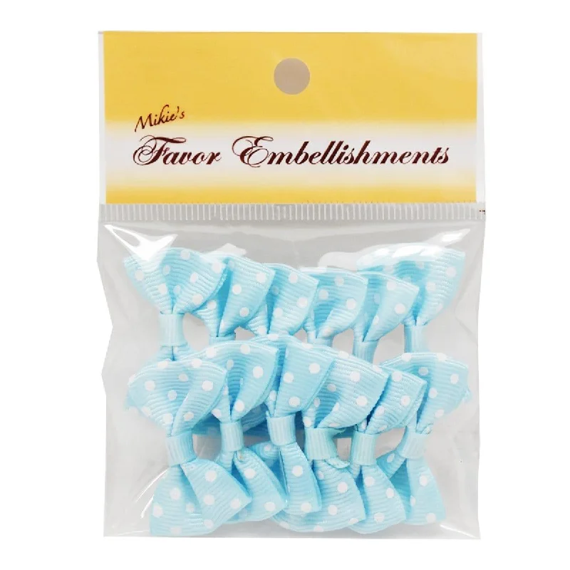 Blue mini polka dots bow embellishments, 12 per package