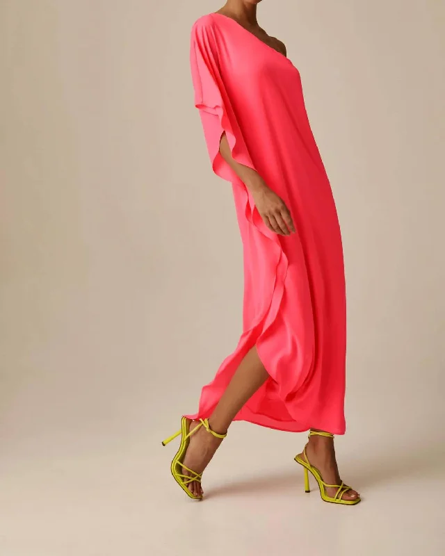 Draped One Shoulder Maxi Dress In Ultra Pink