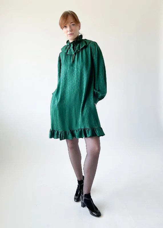 Vintage 1970s YSL Silk Ruffle Mini Dress