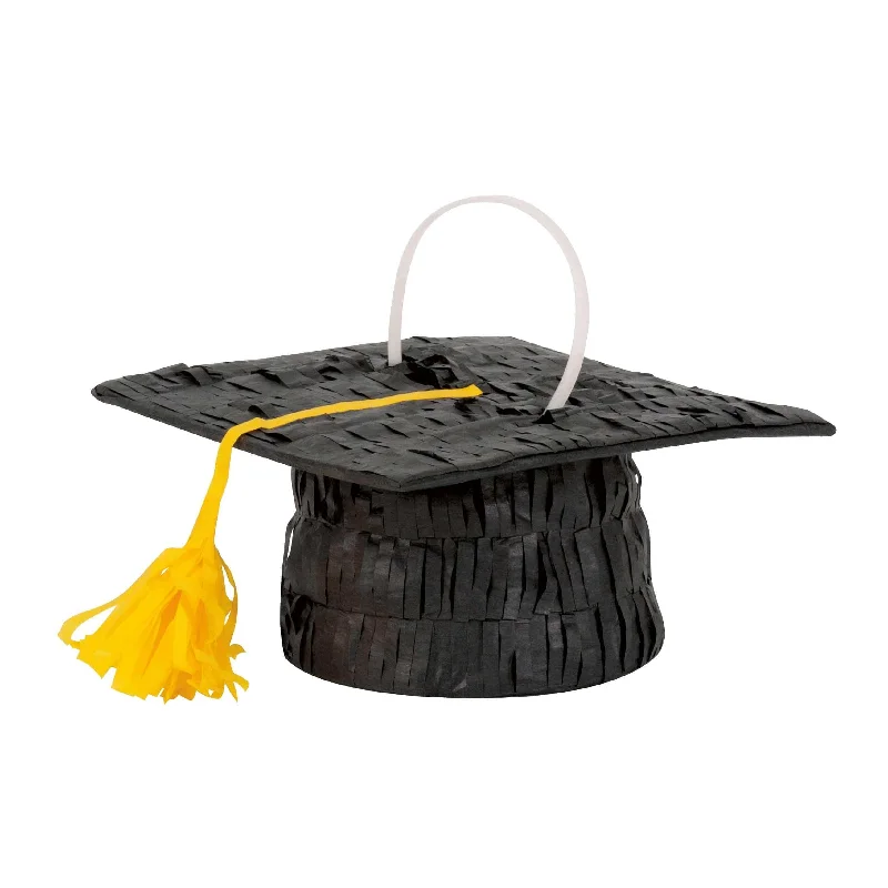 Graduation Cap Mini Piñata, Black and Gold