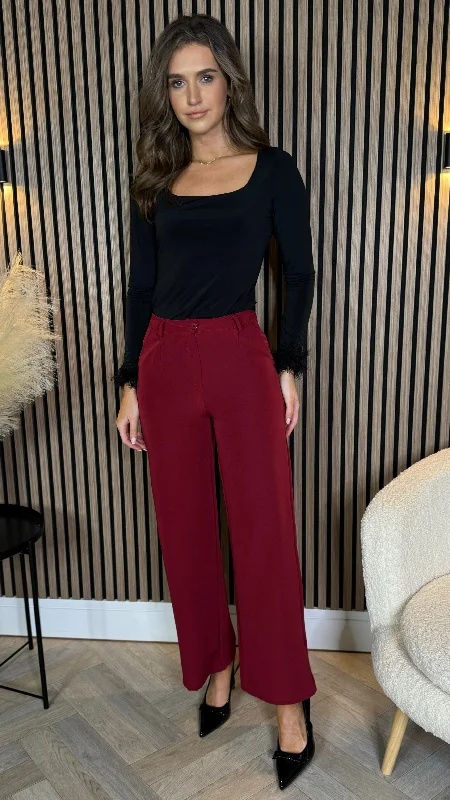 Effie Burgundy Wide Leg Trousers