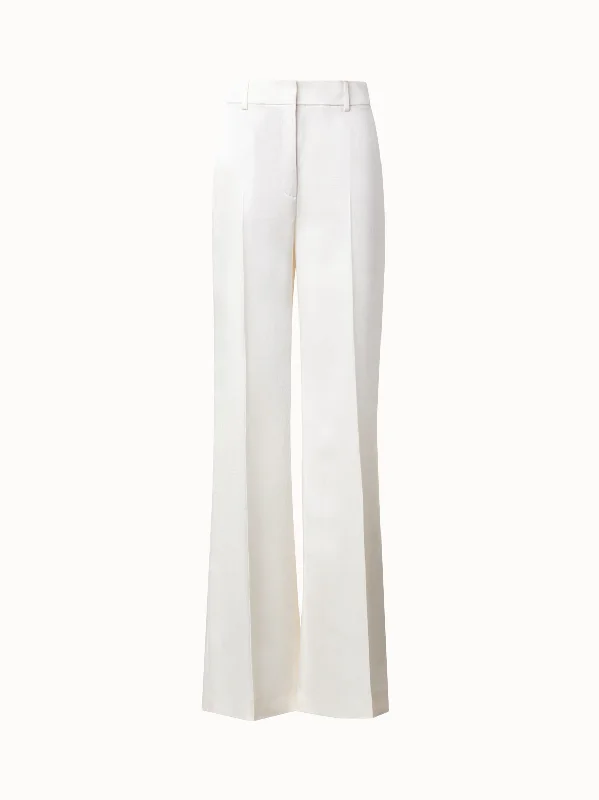 Wide Straight Leg Pants in Wool Satin