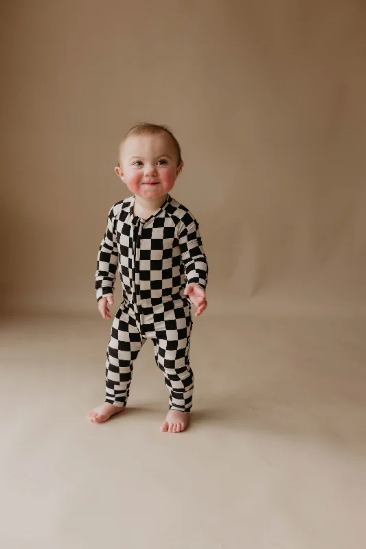 Black Checker | Bamboo Zip Pajamas