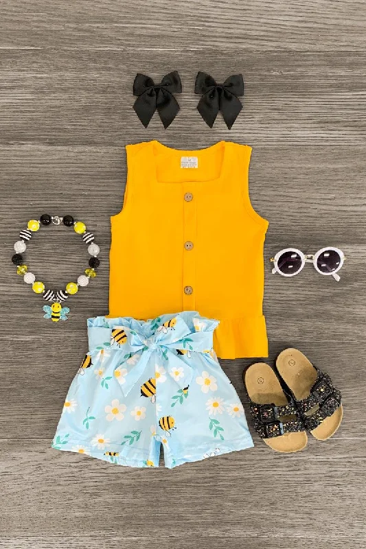 Mustard Bumblebee Daisy Short Set