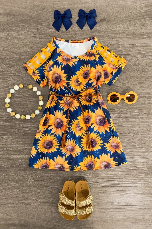 Blue Sunflower Crochet Dress