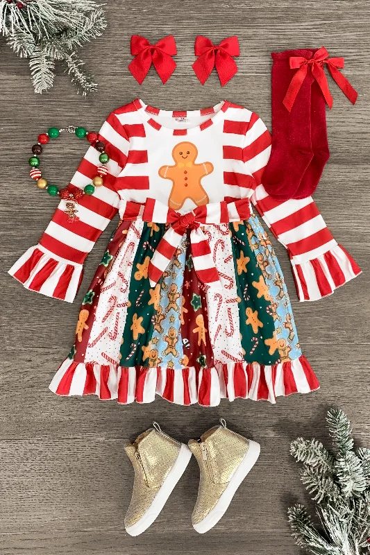 Gingerbread Ruffle Bell Sleeve Dress