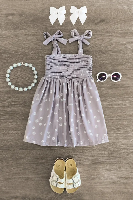 Gray Daisy Tie Shoulder Dress