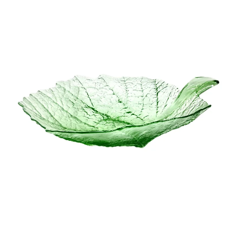 Mats Jonasson Large Green Glass Leaf Bowl