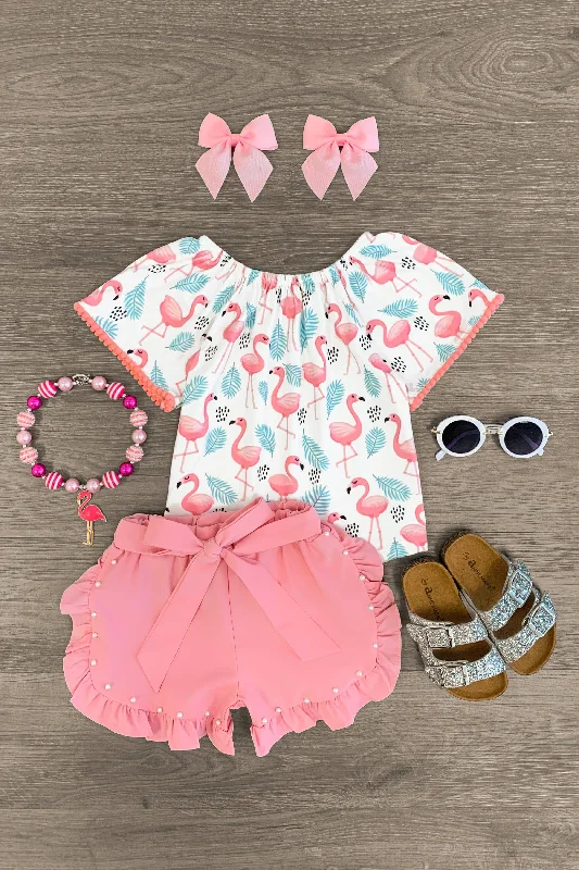 Oh My Flamingos Pink Pearls Short Set