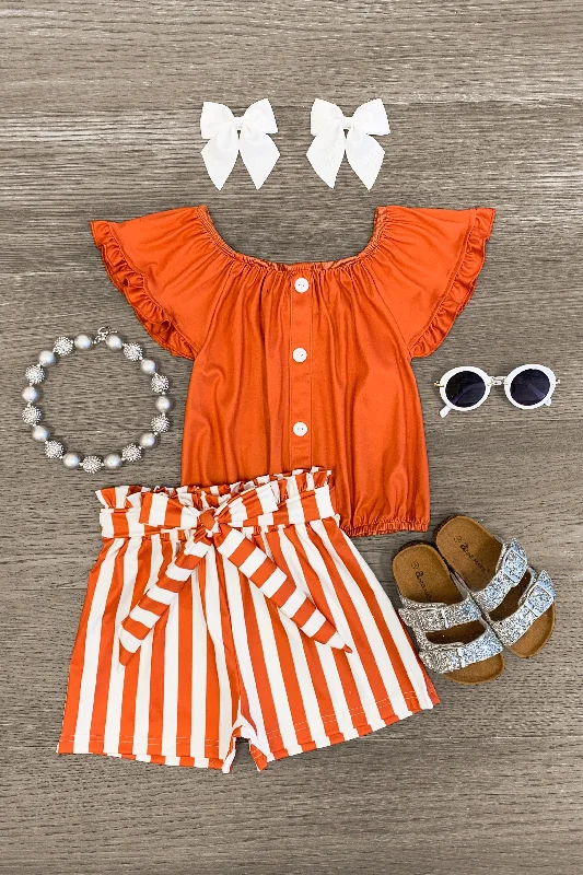 Orange & White Striped Short Set