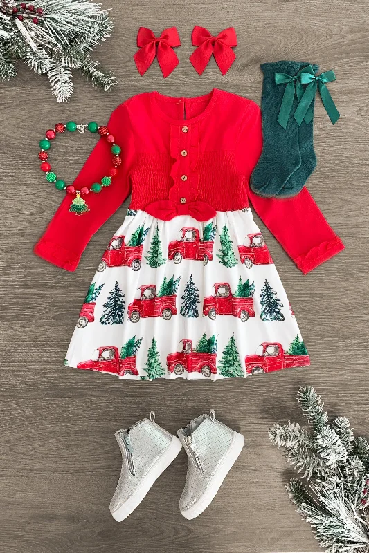 Red Vintage Truck Christmas Tree Dress