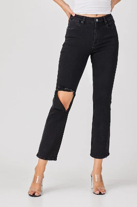 Relaxed Distressed Black Denim Jeans