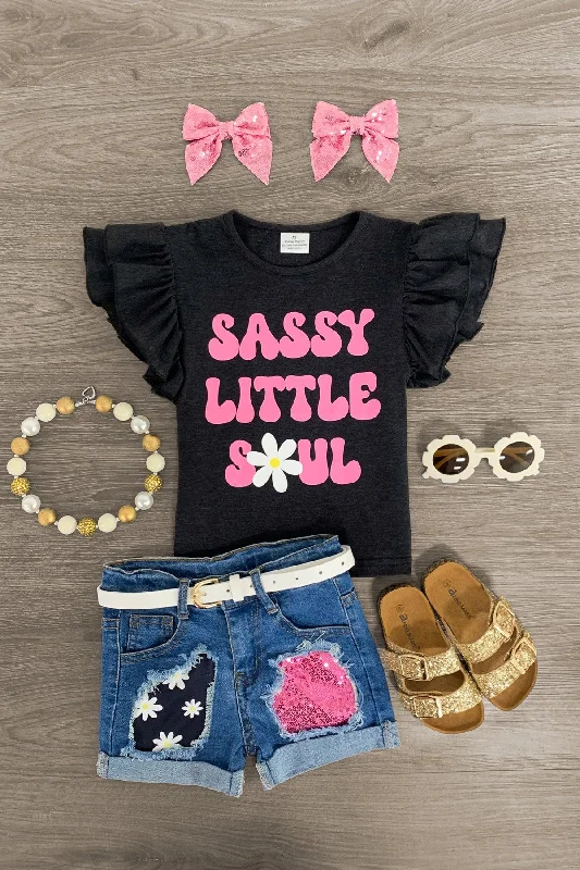 "Sassy Little Soul" Distressed Denim Short Set