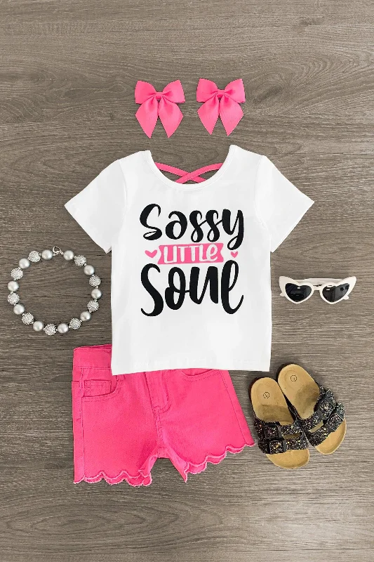 "Sassy Little Soul" Pink Denim Short Set