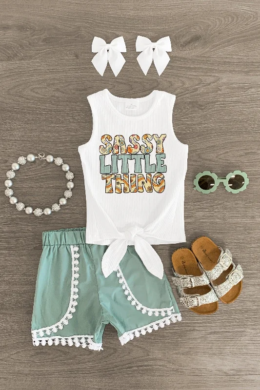 "Sassy Little Thing" White & Green Short Set