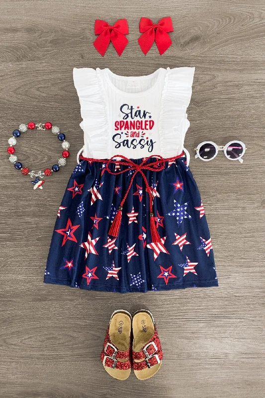 "Star Spangled and Sassy" Blue Star Dress