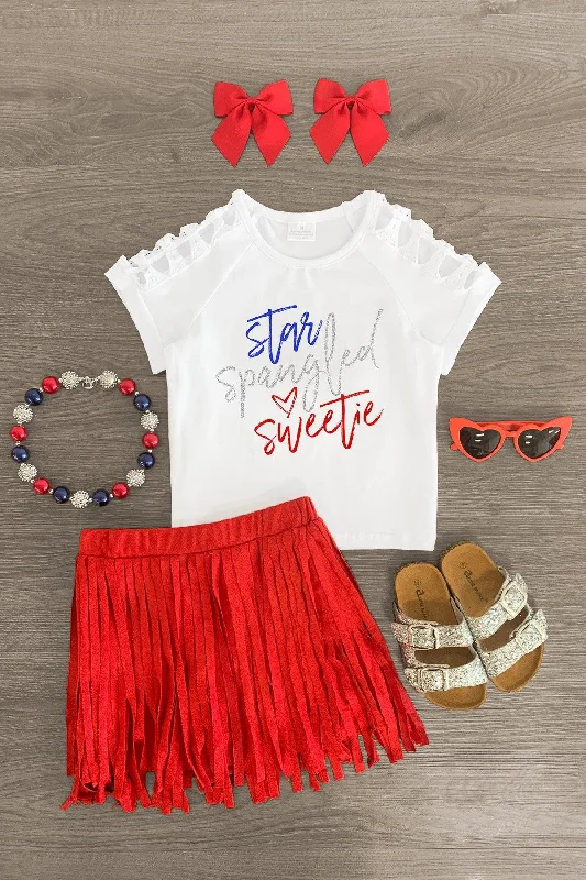 "Star Spangled Sweetie" Red Suede Skirt Set