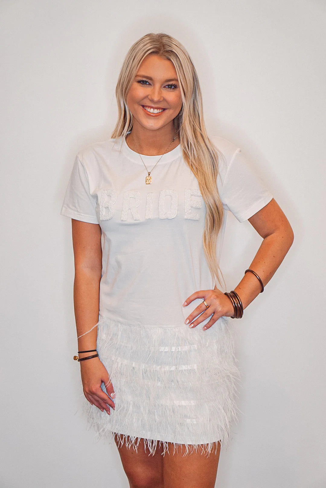 White Bride Dress With Feathers