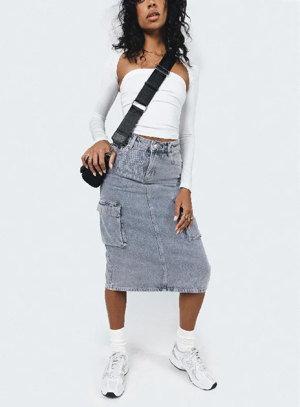 Ariaahs Cargo Midi Skirt Denim