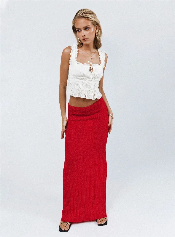 Belle Knit Maxi Skirt Red