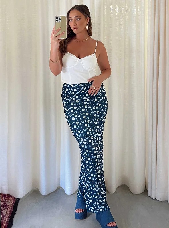 Oscar Maxi Skirt Navy Floral